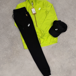 Asics - Gele vest + Zwarte broek + Zwarte pet