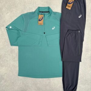 Asics - Groene half zipper + Grijze broek