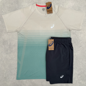 Asics - Groen/Beige t-shirt + Zwarte shorts